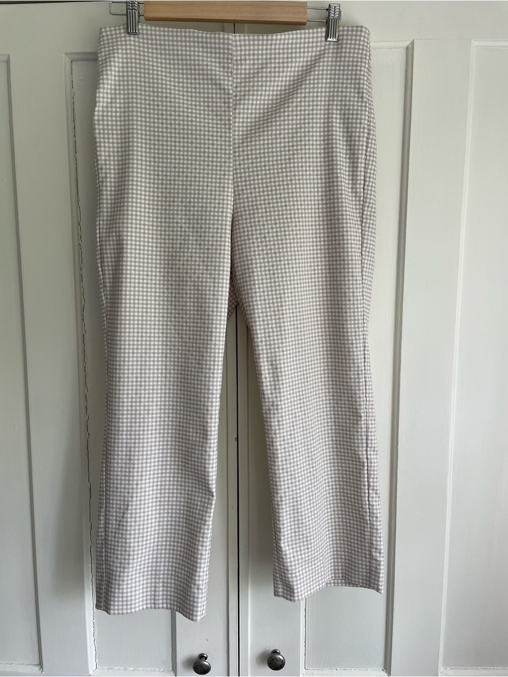 Chico's Pants Ivory & Tan Gingham Check Size 2 (Large 12) Chinos Straight Leg